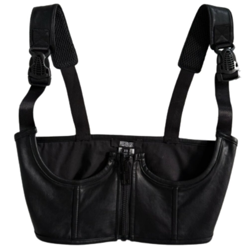 POSTER GIRL Black Faux Leather Under Bust Corset Size XS